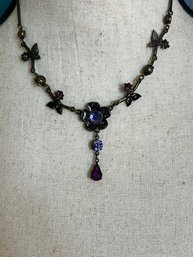 Vtg Or Costume Goth Style Purple Necklace Butterflies