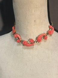 Art Deco Celluloid Roses Necklace Vintage 1950s Necklace