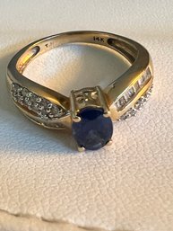 !! BEAUTIFUL !!! 14k Yellow Gold Sapphire Diamond Baguettes Estate Ring. 2.87g Kay Jewelers Size 6.5