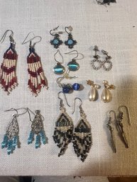 9 Pair Of Beaded Or Dangle Earrings