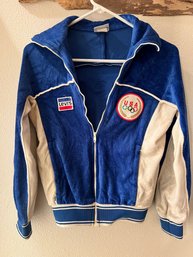 Vintage LEVIS Olympic Games Zip Up Velour Track Jacket USA Blue Med