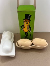 Vtg 70s Avon NUTTY Mr Peanut Shell Dish 2 Soap Nuts Candy Trinket Desk Caddy NOS