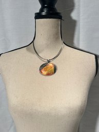 Gorgeous Orange Glitter Resin Pendant Necklace Chicos  Nwt