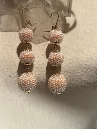 Pink Beaded Dangle Earrings