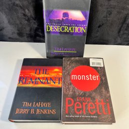 Lot Of 3 Hardcover Novels - Desecration, The Remnant, Monster