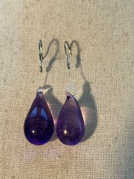 Pair Of  Purple Lucite Drop Earrings