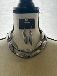 Fab Long  Silver Tone Chicos Necklace Set W New W Tags