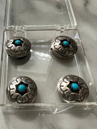 Set Of Four Vtg Turquoise Button Covers