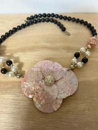 Very Unique Pink Flower Necklace Chunky 20' Necklace