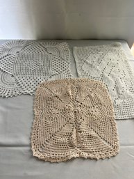 3 Asst Vintage Swan Lace Crochet Doilies Largest 15'd