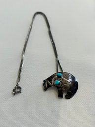 !!!! Sterling Silver 925 Native American Turquoise Buffalo Necklace On 20' Italy Chain