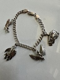 !!!! Sterling Silver Native American Charm Bracelet On 7' Glo Italy Chain