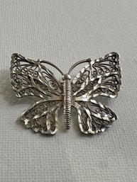 Vintage Signed ODI 925 Figural Filigree Sterling Silver Butterfly Pin Brooch