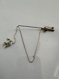 Wow Super Unique Vintage Fishing Pole Pin Brooch