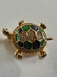 Rhinestone Turtle Brooch