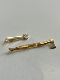 Interesting Vintage Tie Clips Fish And Axe!