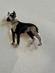 Vintage 1980s DOrlan Signed Dog Brooch Pin - Boston Terrier Or Boxer - 22k Plated, Hand Painted Black En