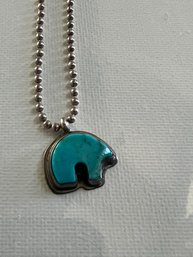 !!!! Sterling Silver 925 Native American Turquoise Buffalo Necklace