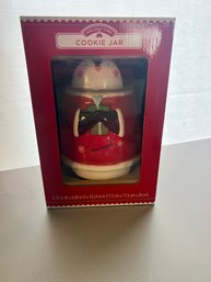 Penguin Cookie Jar - Holiday Time Christmas - Hand Painted - New In Box