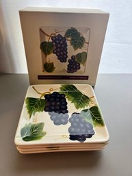 Set Of Four Grape Theme Wine And Cheese Brand Appetizer Plates New In Box