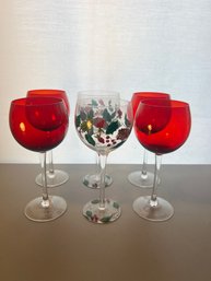 Set Of Six Holiday Wine Glasses