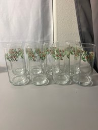 Set Of 8 Christmas Holly Berry Water Glasses