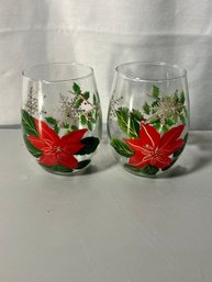 Pair Of Hand Painted Stemless Wine Glasses