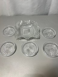 Vintage Set Of Five Glass Coasters And Candy Dish