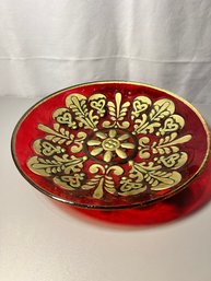 Stunning Shallow Serving Dish 18' Red And Gold