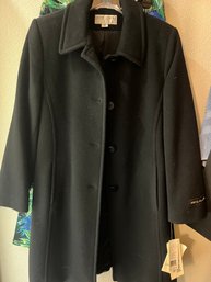 !!! NWT Vintage 100% Camel Hair Larry Levine Black Mid Length Dress Coat Size 10