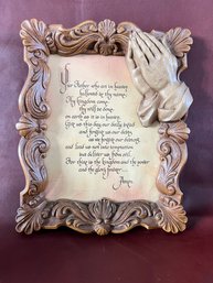 Lords Prayer Wall Art 3D Praying Hands Frame Resin Faux Wood 12.5 X 10 Religious