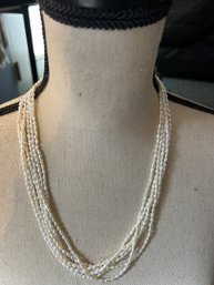 Art Deco White Freshwater Pearl Five Strand Pearl Necklace