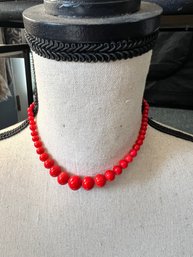 Gorgeous Vintage Red Stone Beaded Necklace Choker 15'