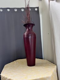 Tall Burgundy Metal Vase With Dried Stems
