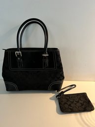 Black Canvas And Leather Coach Purse And Coin Wallet
