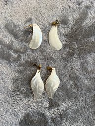 Vintage Shell Carved Earrings - Two Pair