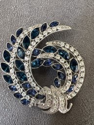 Vintage Signed AVON 120th Anniversary Sapphire Blue & Clear Rhinestone Brooch
