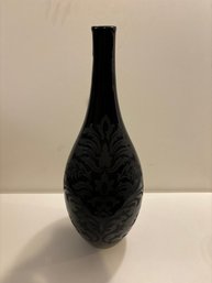 Tall Black Vase With Etched Design
