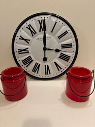 Unique Sterling And Noble Metal Clock And Red Jars
