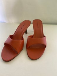 Amanda Smith Orange Leather Heeled Slides Size 7M