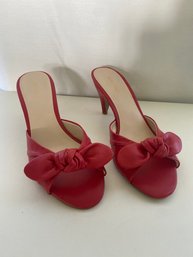 Brand New Nine West Red Leather Bow Heeled Slides Size 7M