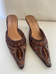 Brand New Amanda Smith Pointed Toe Heeled Beaded Slides Size 7.5M