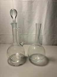 Pair  Of Tall Vintage Wine Decanters Made In Rumania