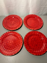 Set Of Four Sakura Checkered Dinner Plates Brand New W Tags