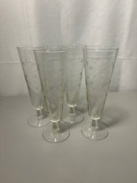 4 Vintage Crystal Glass Footed Dot Cut Beer Pilsner Lager Glasses 8 Oz  Frosted