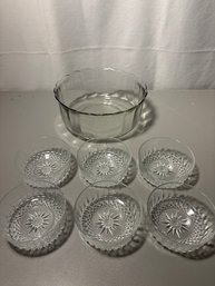 Vtg Salad Bowl Set W Six Bowls Glass