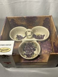 Grape Theme Trio Dish Cheese Or  Appetizer Dish New In Box