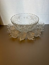 Vintage Punch Bowl Set With Eight Glasses