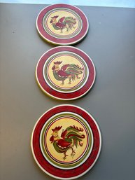 Set Of Three Rooster Themed Stoneware Trivets