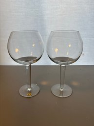 Pair Of Crystal Wine Glasses From Rumania